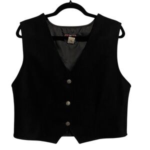 Johnson Woolen Mills Vest Womens Large Black Wool USA Made Waist Coat Vintage